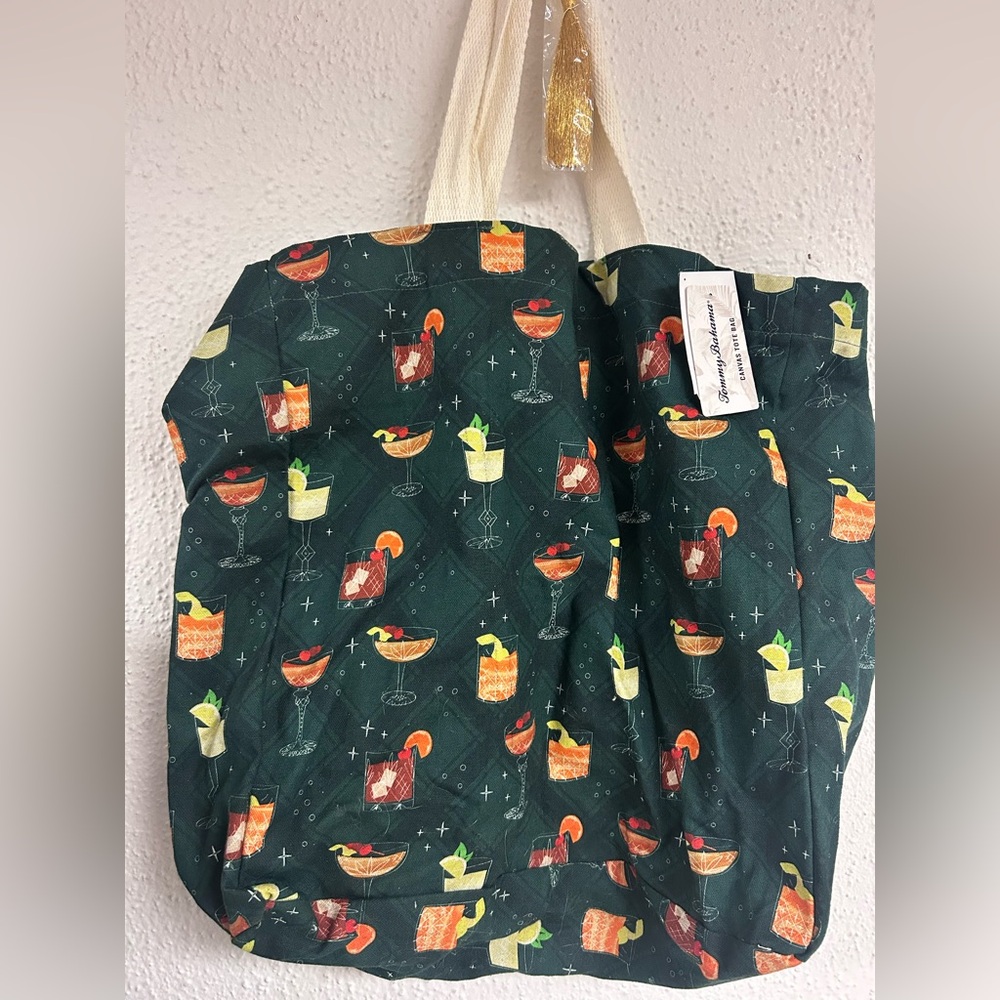 Tommy Bahama Tote Green Canvas with‎ Cocktails NWT